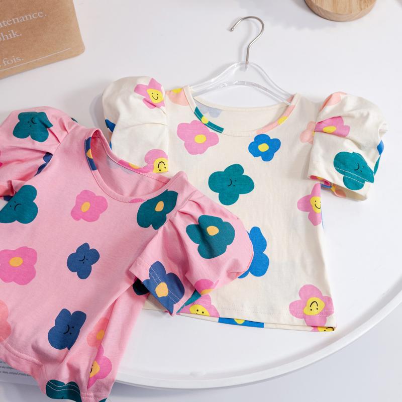 Summer Floral T-shirts for Kids - Short Sleeve Cotton