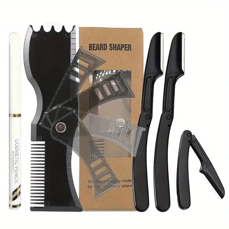 Beard Shaper Kit with Adjustable Stencil and Razors