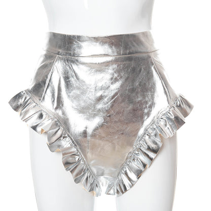 PU Leather Women's Shorts with Wooden Details