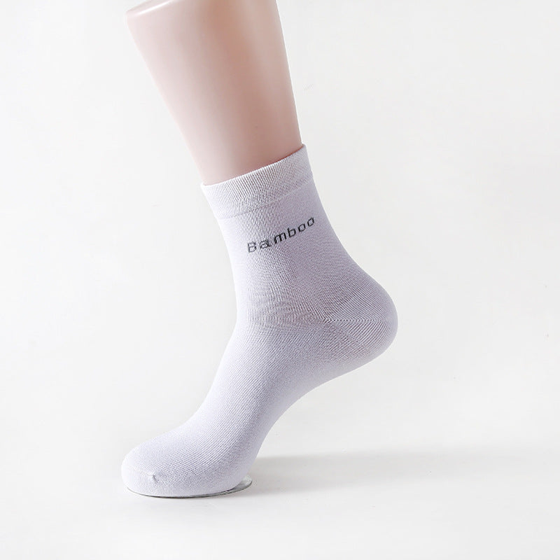 Men's Solid Color Mid-Tube Bamboo Fiber Socks