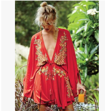 Embroidered V-Neck Dress