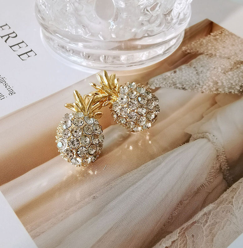 925 Silver Pineapple Pendant Earrings with Diamonds