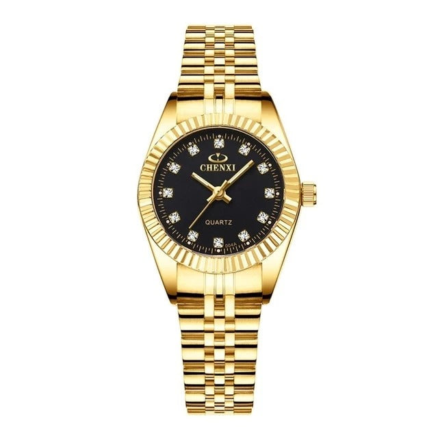Classic Stainless Steel Quartz Watch with Diamonds