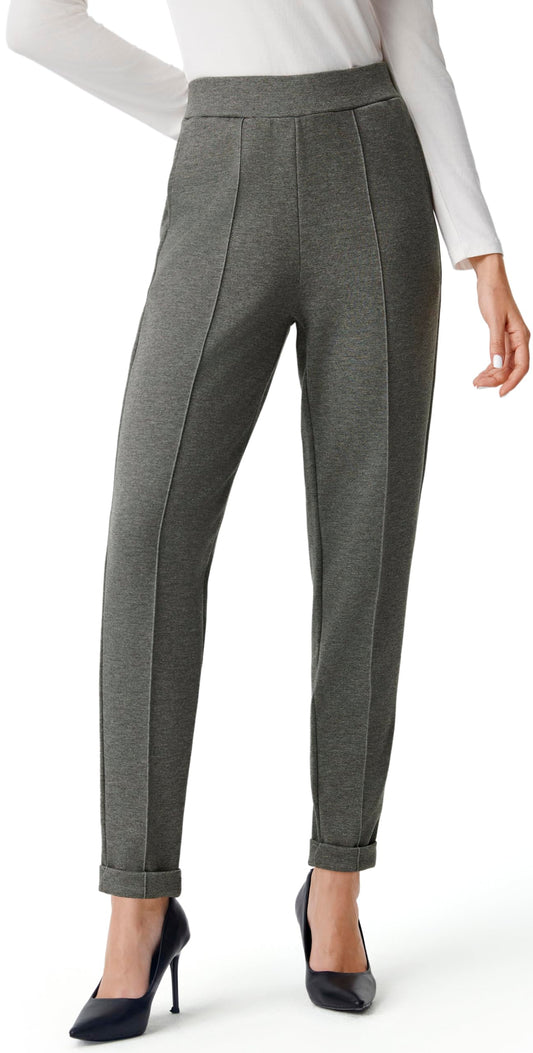 AFITNE Women’s Dress Pants High Elastic Waisted Stretchy Pull On Business Casual Pants Soft Comfy Front Line Slacks Cute Work Office Pants Trendy Trousers with Pockets Charcoal 30" M