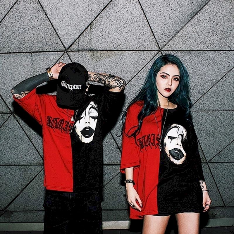Couples' Short Sleeve T-Shirts with Printing and Stitching