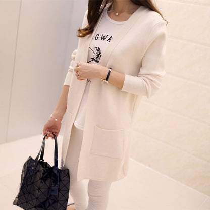 V-neck Mid-length Knitted Cardigan with Pockets