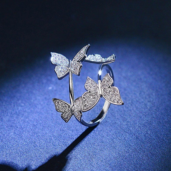 Adjustable Butterfly Ring with Diamonds