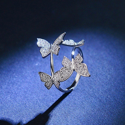 Adjustable Butterfly Ring with Diamonds