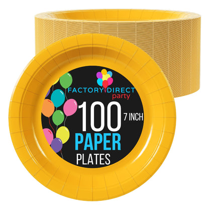 Exquisite Yellow Paper Plates 7 Inch Heavy Duty Paper Plates 100 Pcs Yellow Disposable Plates Paper Plates Disposable Heavy Duty 350 GSM Disposable Plates For Party Yellow Plates For Party
