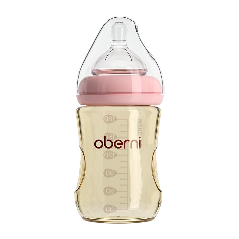 Oberni PPSU Baby Bottles Anti Colic Breastfeeding Bottles Slow Flow Baby Bottles with Natural Response Nipple-Size S for Babies Newborn Preemie 0-3 0-6 Months (6 Ounce Pink)