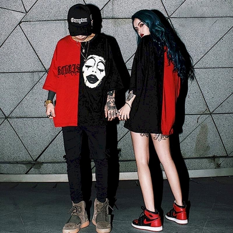 Couples' Short Sleeve T-Shirts with Printing and Stitching