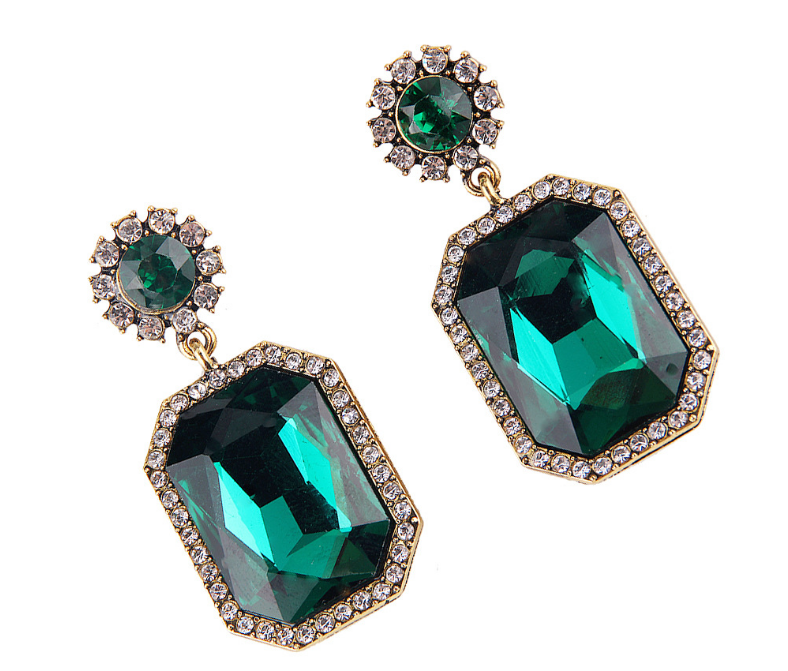 Square Fashionable Earrings with Colorful Diamonds