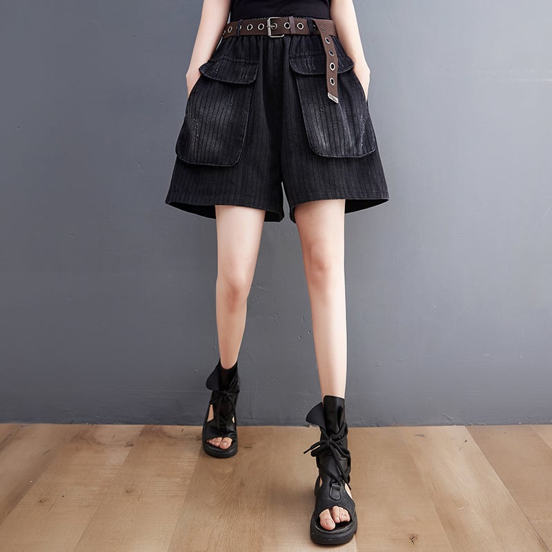 Denim Print Women's Shorts Without Belt