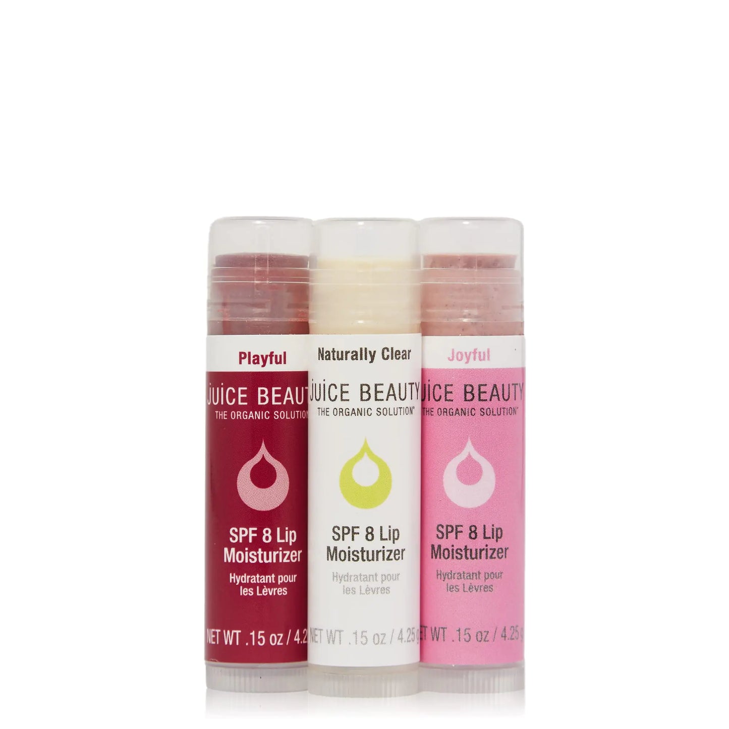 Juice Beauty SPF 8 Lip Moisturizers - 3 Piece Set - 0.15 oz Each - Hydrates & Nourishes Lips with Mineral SPF 8 Protection - Vegan Cruelty Free