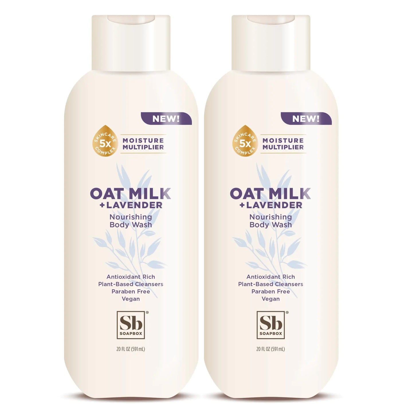 Soapbox Body Wash Oatmilk & Lavender Liquid Body Wash Moisturizing Soap with Shea Butter Vegan Duo Pack of 2 Soap Bottles 20oz Each