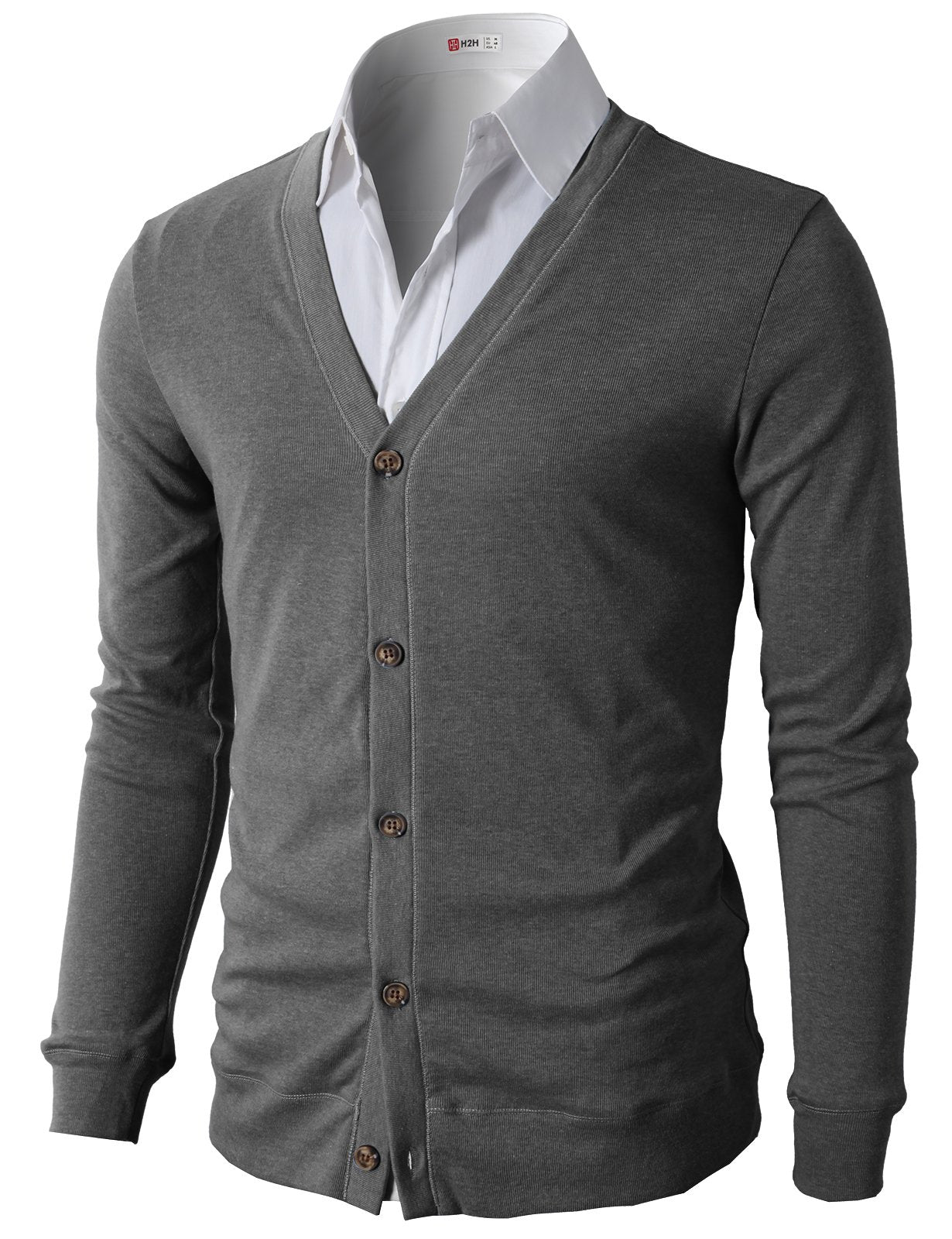 H2H Mens Casual Solid Color Button Dwon V Neck Knit Cardigan Sweater Gray US 3XL/Asia 4XL (CMOCAL012)