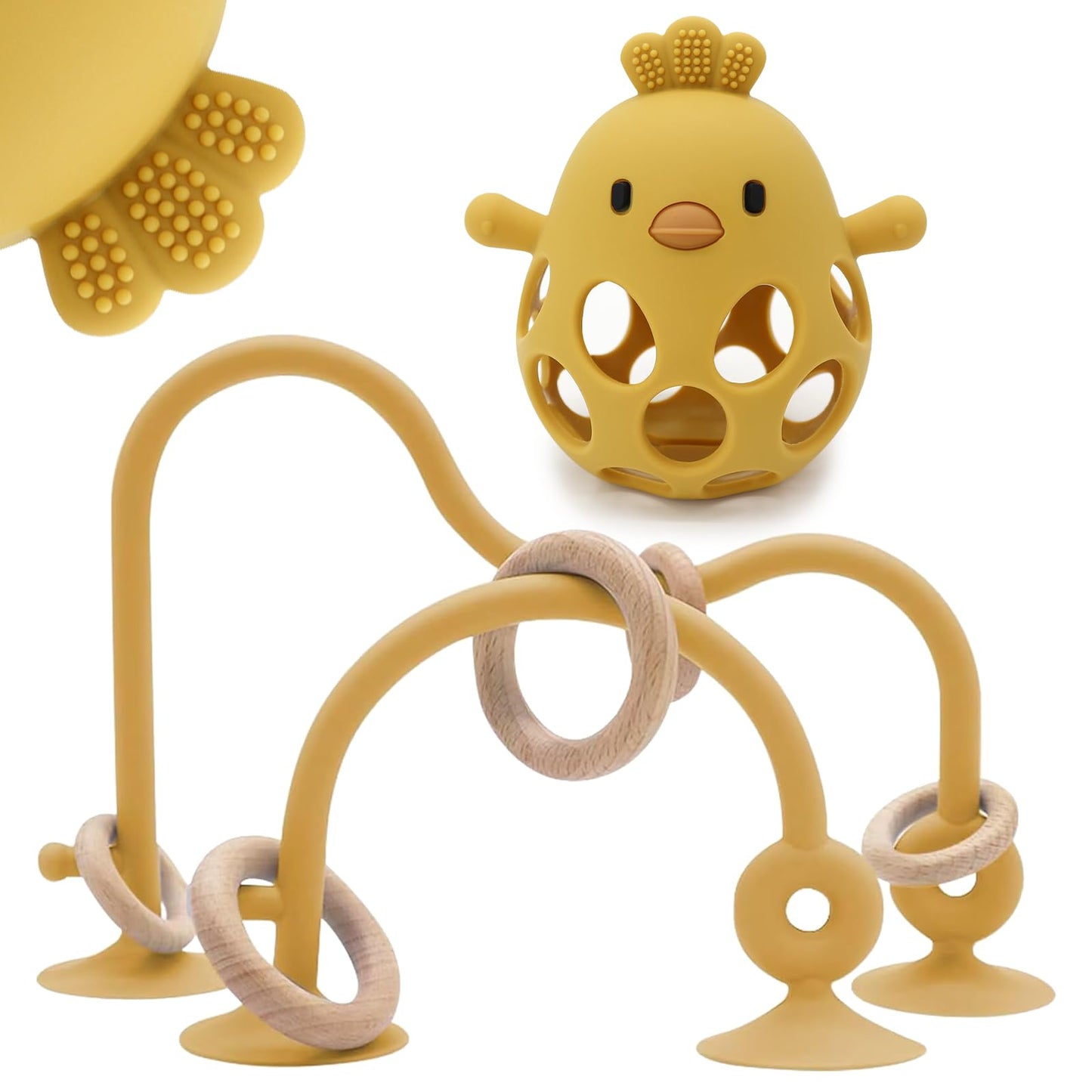 Baby High Chair Suction Toys Teething Chew - Baby Table Toys Baby Teething Toys Silicone Teethers Food Grade Silicon for 6 12 18 Months (Yellow)