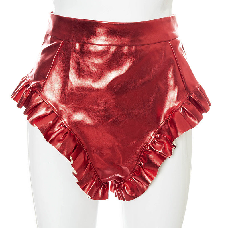 PU Leather Women's Shorts with Wooden Details