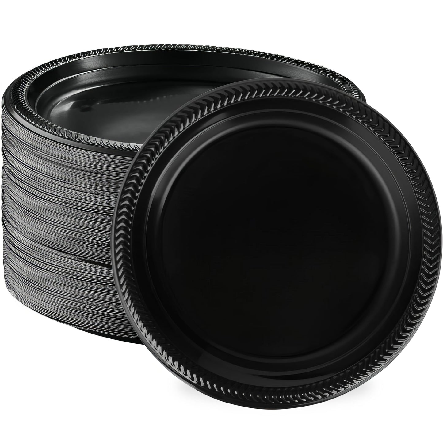 BESTYTY Black Plastic Plates 100-pack 9 inch Dinner Plates for Party Dessert Plates Appetizer Plates For Weddings Disposable Reusable Microwavable