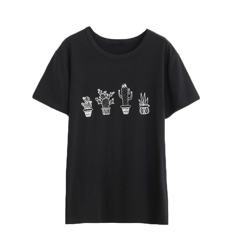 Cactus Print Couple Slim Fit T-Shirts
