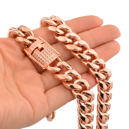 Men's Titanium Steel Necklace in Rose Gold Finish