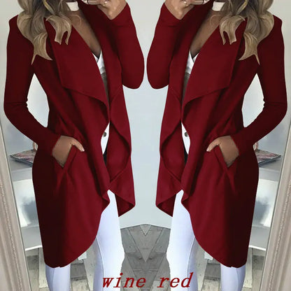 Slim Long Trench Coat with Solid Lapel