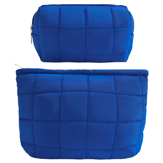 LYDZTION 2Pcs Puffy Makeup Bag Cosmetic Bag for WomenQuilted Makeup Bag Checkered Makeup Bag Makeup Pouch Organizing Bag Travel Makeup Bag Zipper PouchBlue