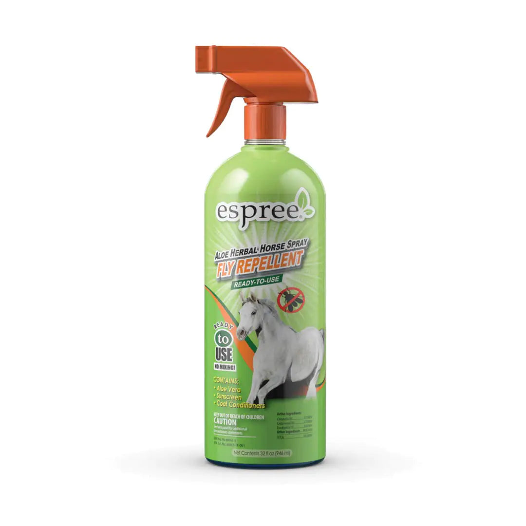 Espree Aloe Herbal Horse Spray | Fly Repellent with Aloe Sunscreen and Coat Conditioners | Promotes a Healthy Coat and Protection from The Sun | 32 oz Ready to Use