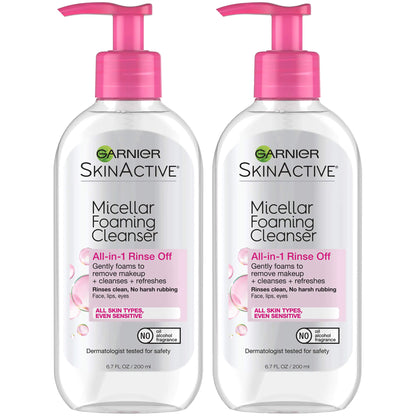 Garnier SkinActive Micellar Foaming Face Wash 6.7 Fluid Ounce (Pack of 2)