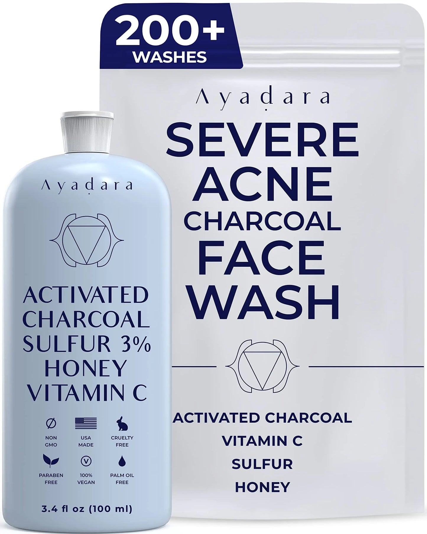 AYADARA Severe Acne Charcoal Face Wash 3.4 oz Daily Face Wash with Sulfur and Honey Charcoal Face Cleanser Mens Face Wash for Acne Deep Cleansing Charcoal Face Wash for Women and Men 200 Uses