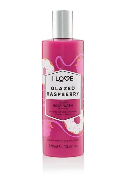 I LOVE Glazed Raspberry Scented Body Wash - Moisturizing Body Wash and Foaming Bubble Bath - Raspberry Strawberry and Vanilla Fragrance - 11.8 oz