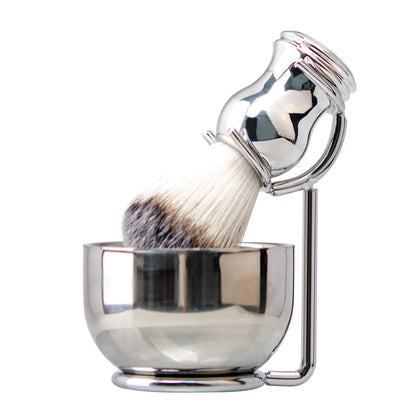 Grandslam Shaving Brush and Bowl Kit for Men 3 in 1 Shaving Brush Set Stainless Steel Shaving Bowl and Stand Shaving Brush Shaving Kit for Men Silver