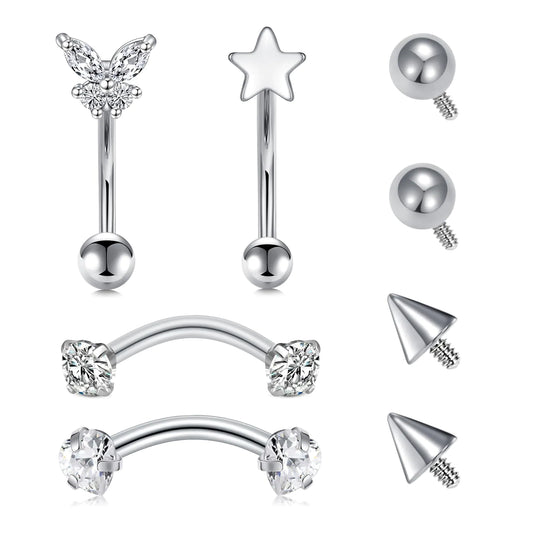 Longita Internally Threaded Rook Piercing Jewelry Rook Jewelry Rook Earrings Eyebrow Piercing Jewelry Eyebrow Rings Vertical Labret Lip Jewelry 16g Curved Barbell Piercing Jewelry 8mm 10mm Silver