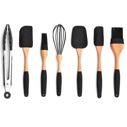 Wooden Handle Silicone Kitchenware Storage Set