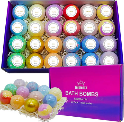 Fafamara Bath Bombs 24 pcs Handmade Bath Bombs Gift Set Natural & Organic Essential Oil Bubble Bath Bath Bombs Gift Set for Women and Girls