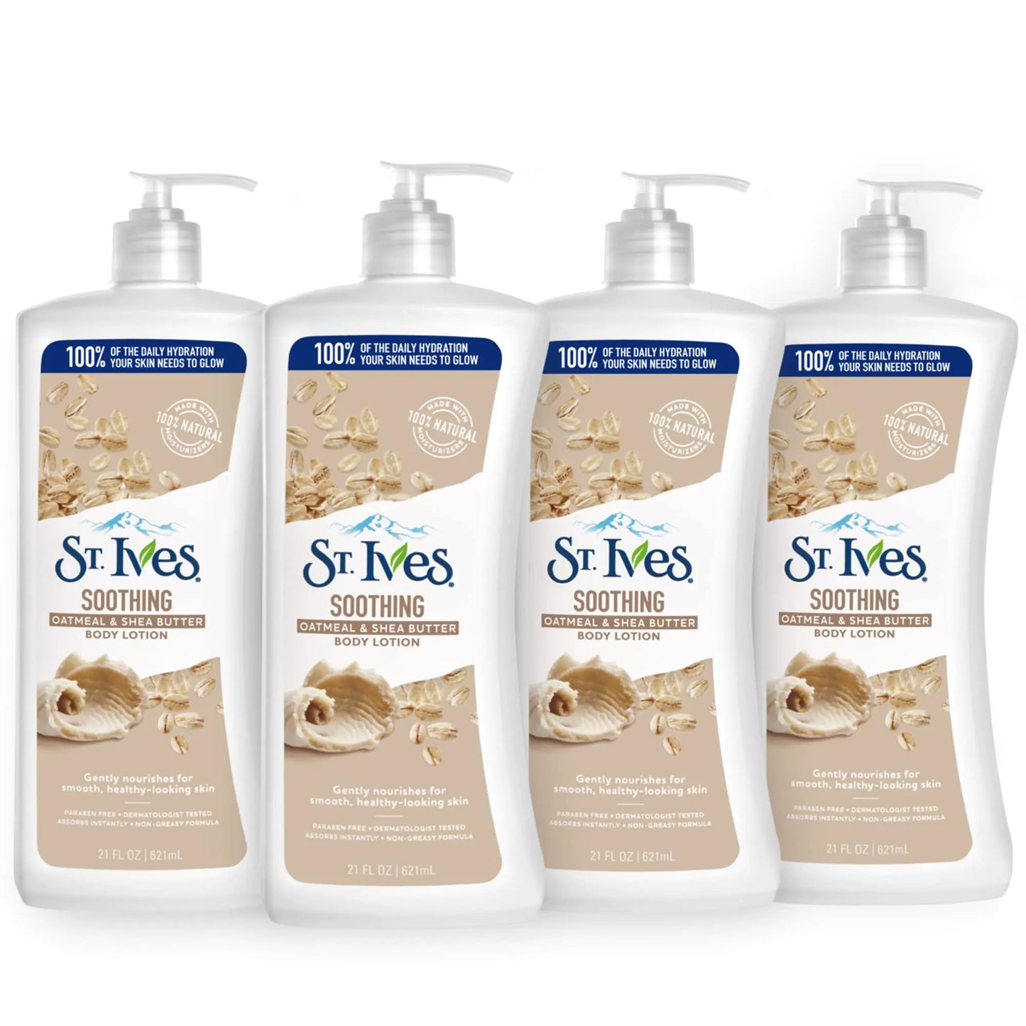 St. Ives Soothing Hand & Body Lotion for Women with Pump Daily Moisturizer Oatmeal and Shea Butter for Dry Skin Made with 100% Natural Moisturizers 21 fl oz 4 Pack