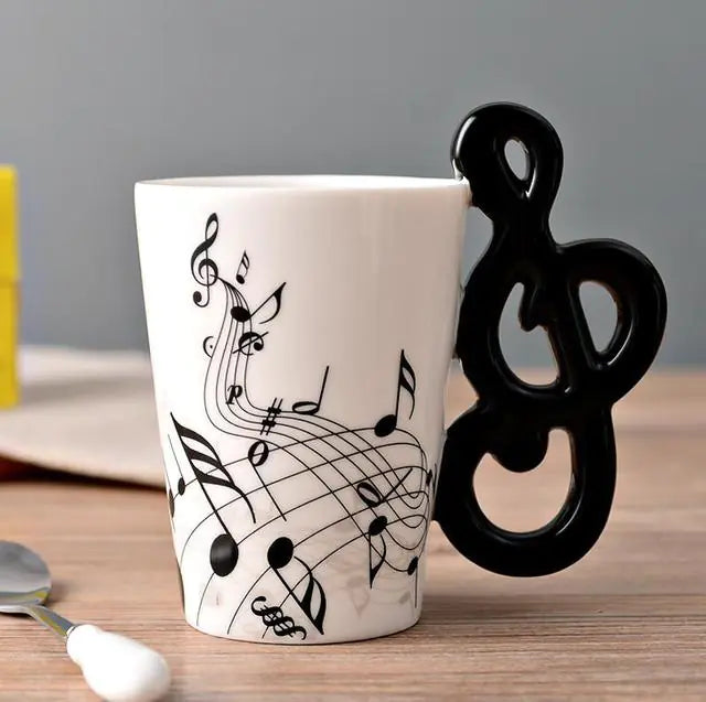 Ceramic Guitar-Shaped Musical Note Coffee Mugs