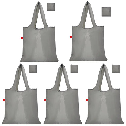 CALACH Reusable Grocery Bags Foldable Shoping Bags with Handles 5 Pack Tote Bags Bulk Nylon Bags Waterproof & Lightweight (Standard Grey)