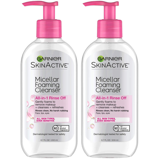 Garnier SkinActive Micellar Foaming Face Wash 6.7 Fluid Ounce (Pack of 2)