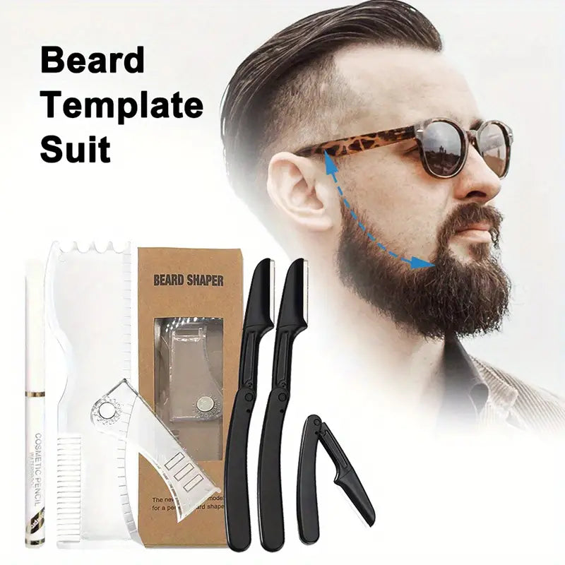 Beard Shaper Kit with Adjustable Stencil and Razors