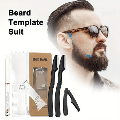 Beard Shaper Kit with Adjustable Stencil and Razors