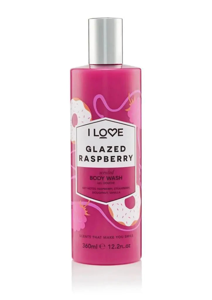 I LOVE Glazed Raspberry Scented Body Wash - Moisturizing Body Wash and Foaming Bubble Bath - Raspberry Strawberry and Vanilla Fragrance - 11.8 oz