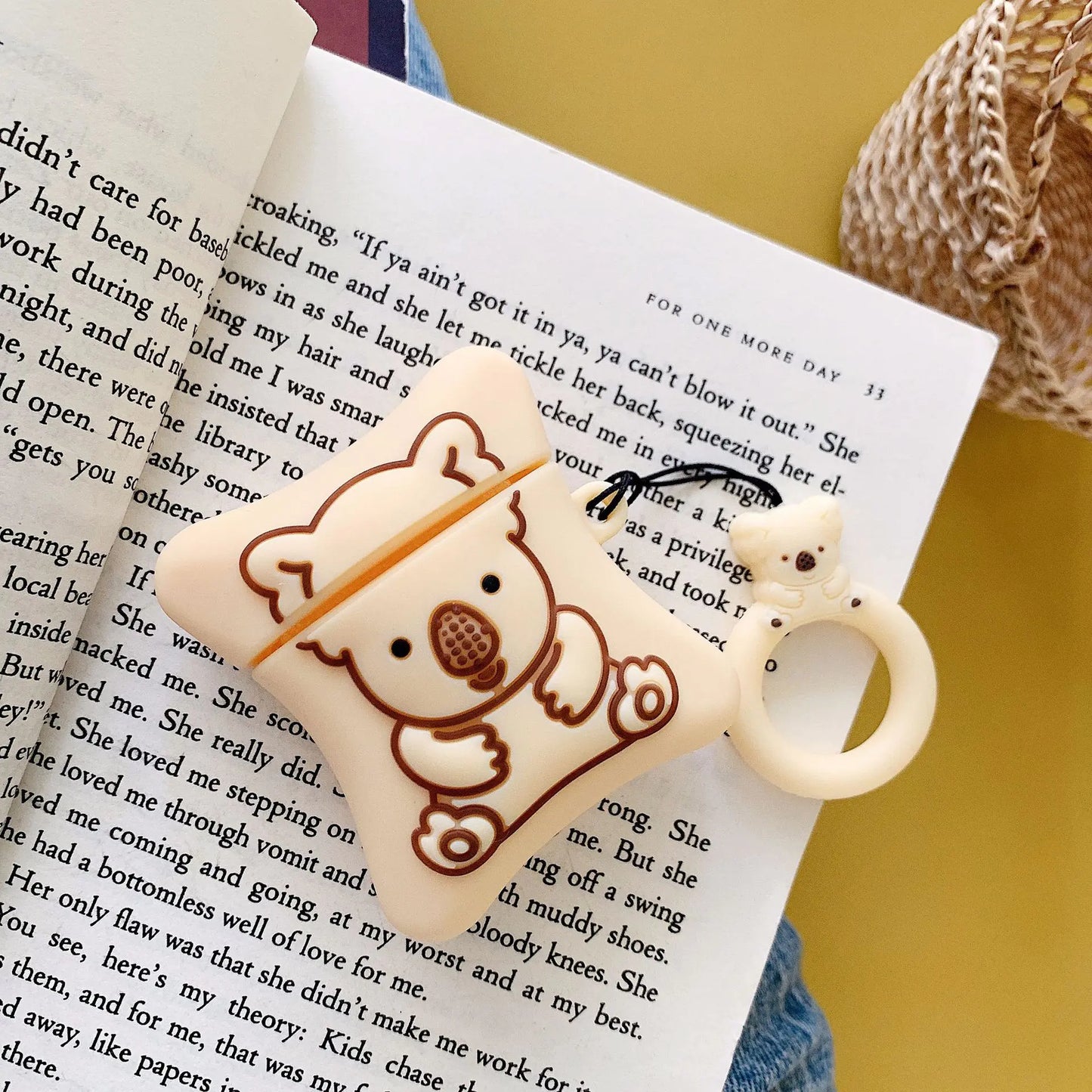 Cartoon Bear AirPods Case with Hook for Wireless Earbuds