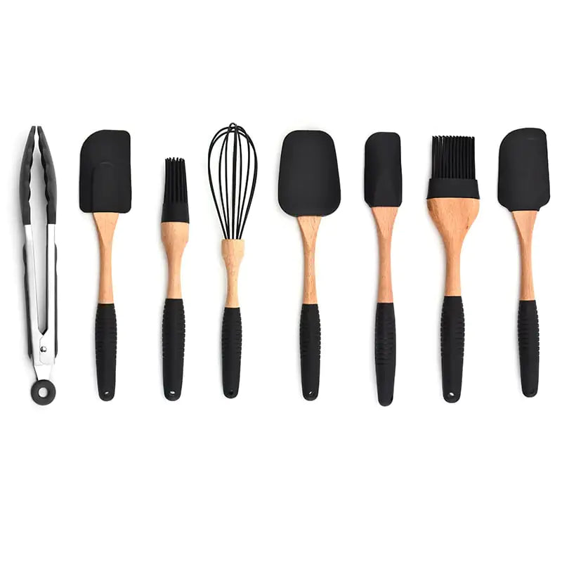 Wooden Handle Silicone Kitchenware Storage Set