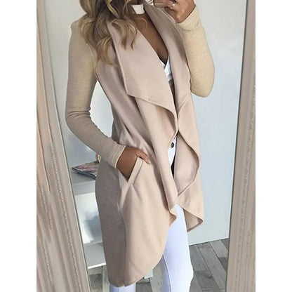 Slim Long Trench Coat with Solid Lapel