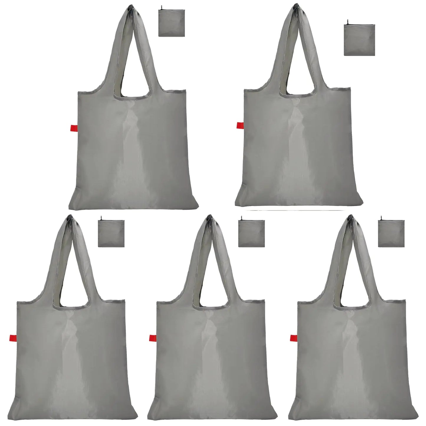 CALACH Reusable Grocery Bags Foldable Shoping Bags with Handles 5 Pack Tote Bags Bulk Nylon Bags Waterproof & Lightweight (Standard Grey)