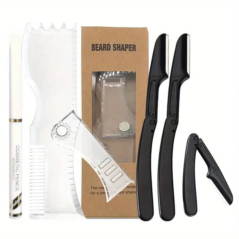 Beard Shaper Kit with Adjustable Stencil and Razors