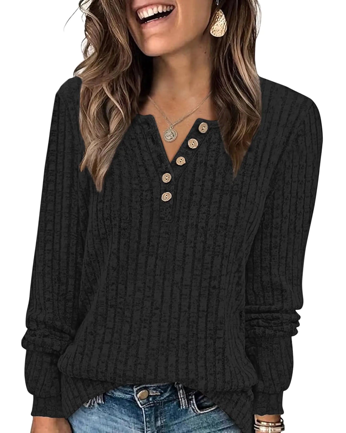 MISFAY Womens Sweaters Crewneck Long Sleeve Shirts Loose Casual Fall Tunic Tops(BlackS)