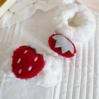 Cute Strawberry Flannel Face Wash Wrist Strap & Guard