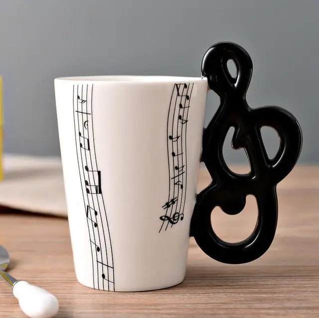Ceramic Guitar-Shaped Musical Note Coffee Mugs